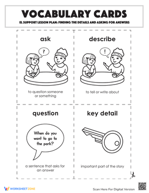 Vocabulary Cards: Finding Details and Asking for Answers