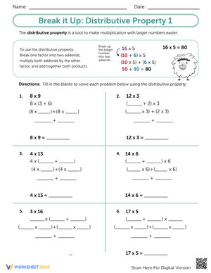 Break It Up: Distributive Property Worksheet