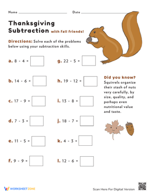 Fall-Themed Subtraction Practice Activity