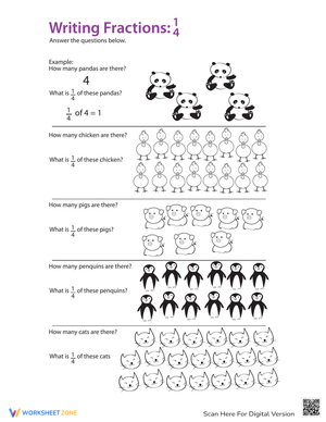 Fraction Math: One Fourth - Math Worksheet