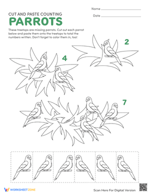 Cut and Paste Counting Parrots: Counting Skills