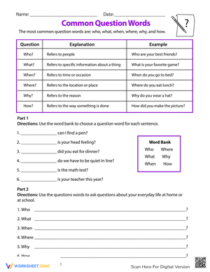 Common Question Word - Learning Grammar