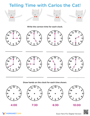 Telling Time Review with Carlos the Cat