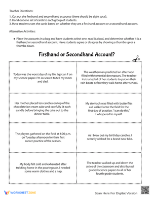 Firsthand or Secondhand Account Worksheet