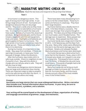 Narrative Writing Check-In Worksheet