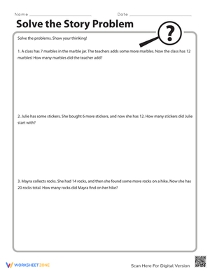 Solve the Story Problem Worksheet