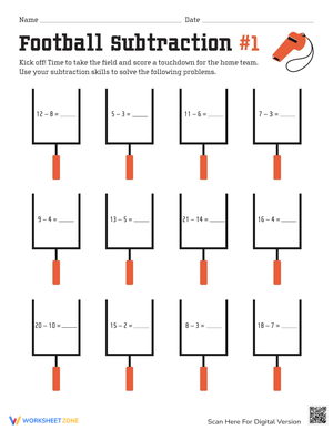 Subtraction Facts Football Practice