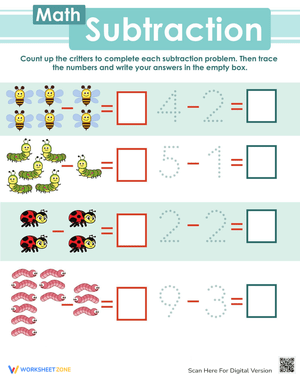 Bug Subtraction Worksheet