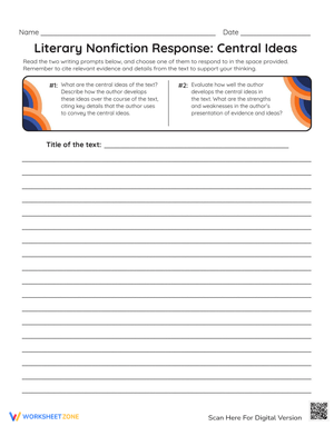 Literary Nonfiction Response Prompt: Central Ideas
