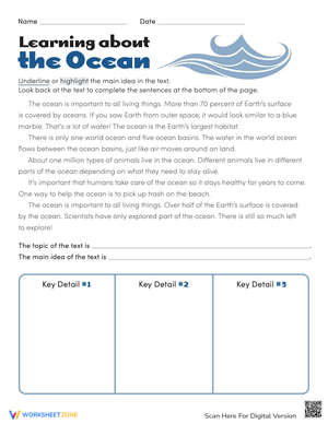 Learning About the Ocean Worksheet