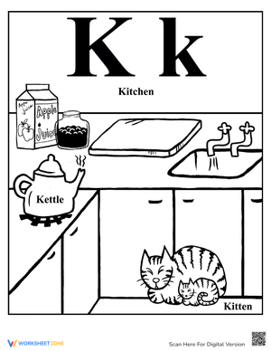 Coloring Alphabet 'K' Worksheet