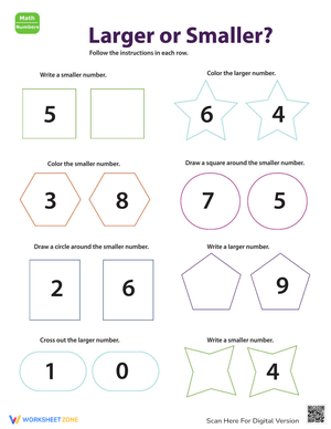 Identifying Numbers, Shapes, and Sizes Worksheet