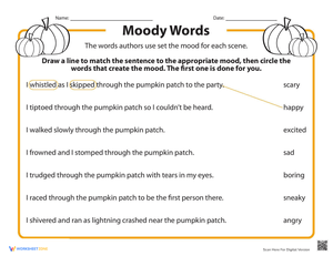 Exploring Mood: Identifying Moody Words Worksheet