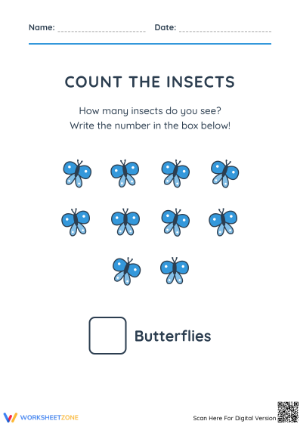 Printable Counting Butterflies Worksheet | Kindergarten Math
