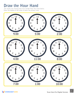 Telling Time: Drawing the Hour Hand Activity