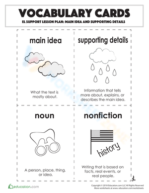 Vocabulary Cards: Main Idea and Supporting Details