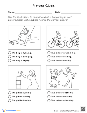 Identify Actions with Picture Clues | Early Learning Worksheet