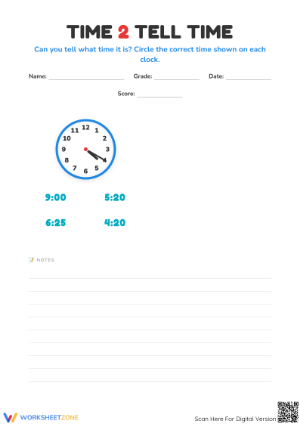 Printable Grade 2 Time to the Nearest 5 Minutes Worksheet