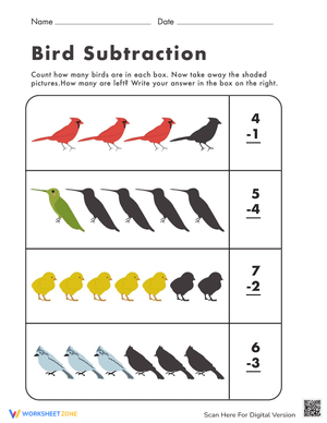 Subtraction Action Worksheet for Math Skills