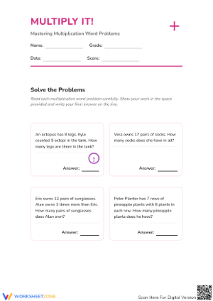 Essential Grade 3 Multiplication Word Problems Worksheet