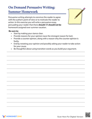 Summer Homework: Persuasive Writing Worksheet