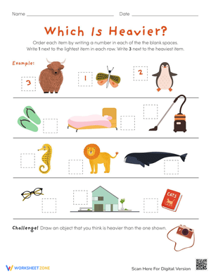 Ranking Heavier Worksheet for Weight Comparison