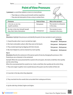 Point of View Pronouns Worksheet
