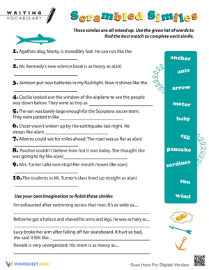 Scrambled Similes: Language Arts Worksheet