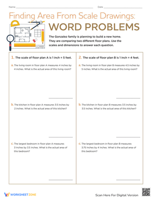 Finding Area from Scale Drawings Worksheet