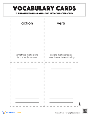 Vocabulary Cards: Verbs that Show Character Action