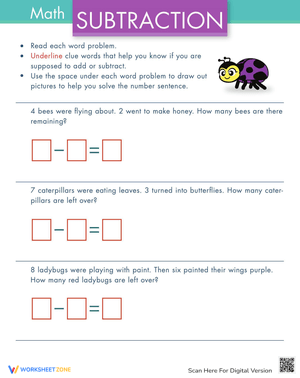 Beginning Word Problems Worksheet for Math