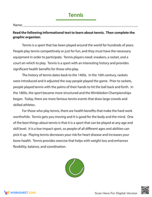 Tennis Nonfiction Text Comprehension