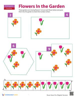 Cut and Paste Counting Flowers Worksheet