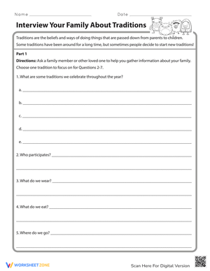 Interview Family about Traditions Worksheet