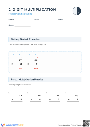 2-Digit Multiplication Printable Worksheet | Grade 4