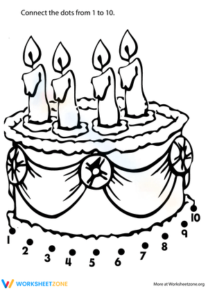Connect Dots Birthday Cake Fun Worksheet