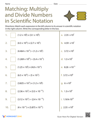Multiply & Divide in Scientific Notation Worksheet