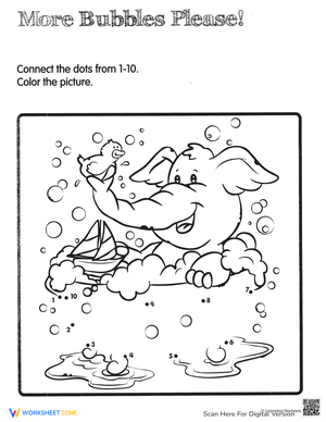 Connect Dots Bubble Bath Fun Worksheet