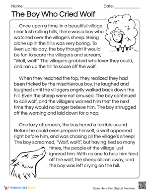 'The Boy Who Cried Wolf' Story Map Worksheet