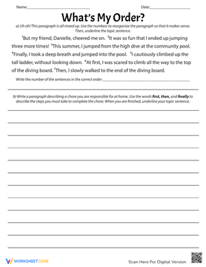 What's My Order? Sequencing Activity Worksheet