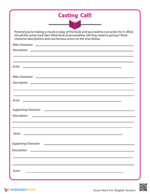 Casting Call Book Activity Worksheet