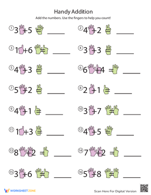 Hand Addition Using Fingers to Count