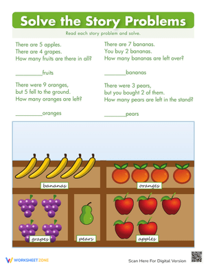 Solving Story Problems Worksheet