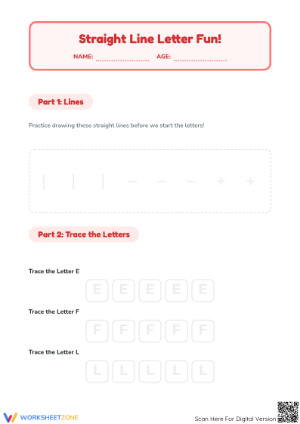 Essential Letter E, F, L Tracing Worksheet | Kindergarten