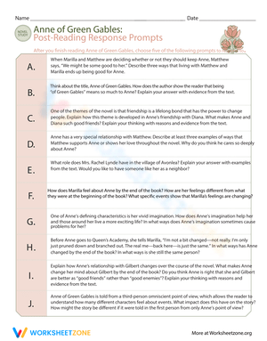 Anne of Green Gables Response Prompts