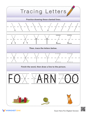 Preschool Letter X, Y, Z Tracing Practice 