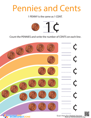 Coin Counting Pennies Worksheet