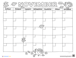 Create Calendar for November Worksheet