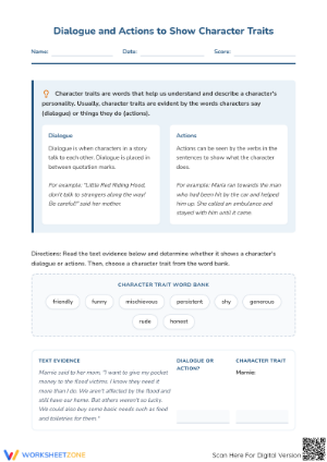 Character Traits Printable Worksheet | Grade 4 ELA