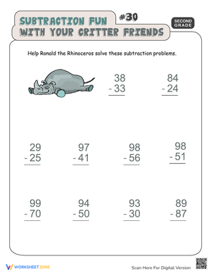 Subtraction Practice Fun Critter Theme